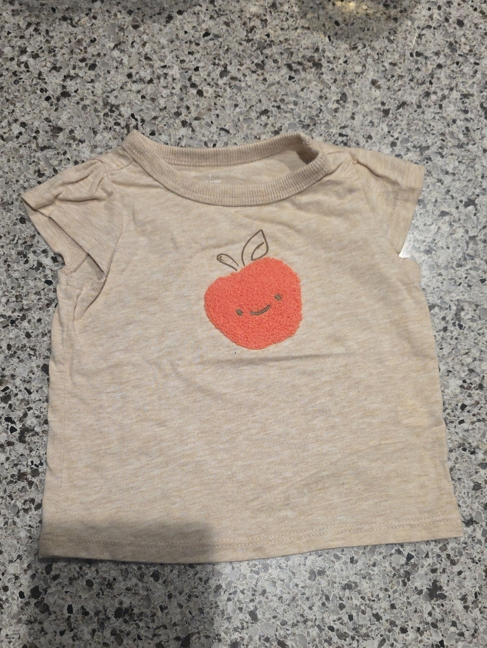 First Impressions Cream Short Sleeve Tee with Coral Apple